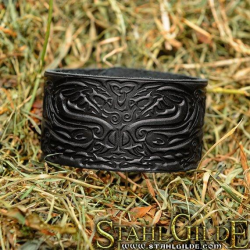 Leather Bracelet Cuff Wristband Dragon Serpent Snake Infinity Symbol Celtic Knotwork Talisman Amulet Carving Leather 